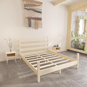 Natura Model Vernikli Çam Ahşap Karyola Ve İki Komodin Set 140x190 cm
