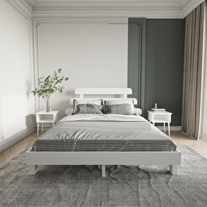 Lotus X New Model Beyaz Renk Ahşap Karyola Ve İki Komodin Set 120x200 cm