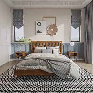 Siena New Model Ceviz Renk Çam Ahşap Karyola Ve İki Komodin Set 90x190 cm