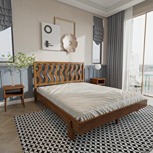 Siena New Model Ceviz Renk Çam Ahşap Karyola Ve İki Komodin Set 90x190 cm
