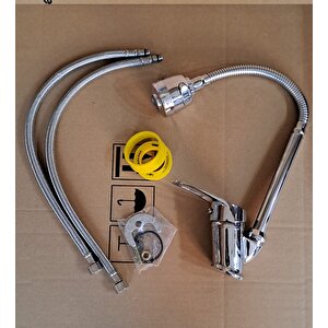 Mutfak Eviye Lavabo Batarya Fıskiyeli Kubarlı Musluk Tasarruflu Fonksiyonlu Evye Çeşmesi