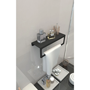 Havlu Tutacağı ,raf Metal Havlu Askısı, Mutfak Banyo Raflı Havluluk,modern Raflı Havluluk 30cm Siyah