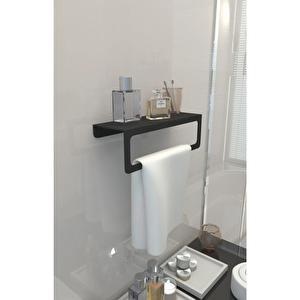 Havlu Tutacağı ,raf Metal Havlu Askısı, Mutfak Banyo Raflı Havluluk,modern Raflı Havluluk 30cm Siyah