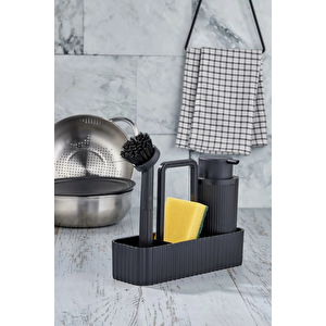 Lüx Mutfak Seti - Oval Hazneli Sıvı Sabunluk Süngerlik Bulaşık Fırça Seti
