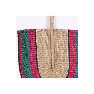 Japandi Bambu Ve Deniz Sazı Hasır Doğal Yeşil Bej Fuşya Renk Japon Yelpaze Duvar Dekoru 70x43x40cm 70 cm