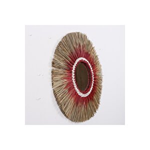 Japandi, Retro Eklektik, Bohem,iskandinav Dekoratif Bambu Kırmızı Aynalı Deniz Sazı Duvar Süsü 60cm Kırmızı