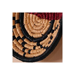 %100 El Yapımı Afrikan Etnik Tabak Seti, Bohem Duvar Süsü, Hasır Duvar Dekoru Fuşya Bej Siyah 30x7 30 cm