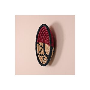 %100 El Yapımı Afrikan Etnik Tabak Seti, Bohem Duvar Süsü, Hasır Duvar Dekoru Fuşya Bej Siyah 30x7 30 cm