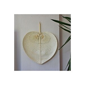 Japandi, Retro Eklektik Boho, Iskandinav Dekoratif Bambu Ekru Duvar Dekoru Japon Yelpaze 45x60 Cm Ekru
