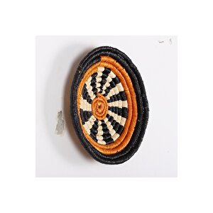 %100 El Yapımı Etnik Tabak, Bohem Duvar Süsü, Hasır Duvar Dekoru Turuncu Bej Siyah 30x7cm