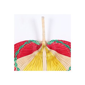 Japandi, Retro, Iskandinav Dekoratif Bambu Sarı Kırmızı Yeşil Duvar Dekoru Japon Yelpaze 45x60 Cm Sarı Kırmızı