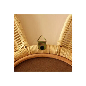 Dekoratif Tavşan Bambu Rattan Ayna, Özel Tasarım Çocuk Odası Duvar Aynası, Bohem Hasır Ayna 26x40cm