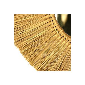Japandi Bambu & Deniz Sazı Örme Kahverengi Dekoratif Elips Ayna, Duvar Dekoru, Duvar Süsü 75x85cm