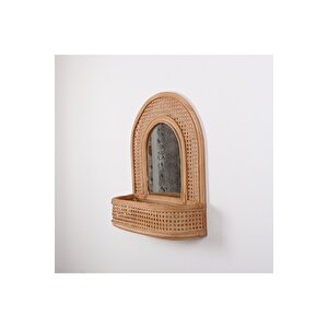 Japandi Bohem Bambu & Rattan & Hasır Kahverengi Dekoratif Ayna, Duvar Dekoru, Duvar Süsü 42x13x50cm