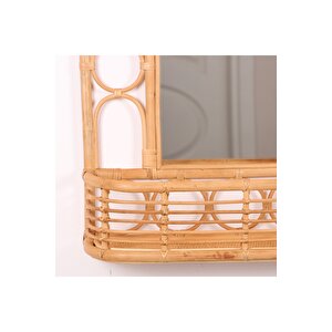 Japandi Bambu&rattan&hasır Kahverengi Dekoratif Dikdörtgen Ayna, Duvar Dekoru, Duvar Süsü 60x15x80