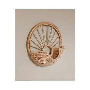 Dekoratif Bambu Rattan Ayna - Özel Tasarım Duvar Aynası - Ev Ve Ofis Için Şık Yuvarlak Ayna 65x60cm