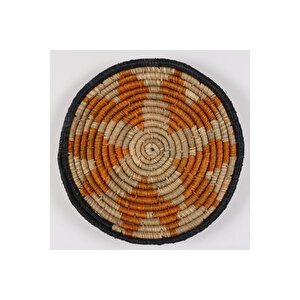 %100 El Yapımı Etnik Tabak, Bohem Duvar Süsü, Hasır Duvar Dekoru Turuncu Kahverengi Siyah 40x9