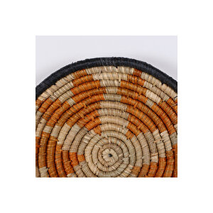 %100 El Yapımı Etnik Tabak, Bohem Duvar Süsü, Hasır Duvar Dekoru Turuncu Kahverengi Siyah 40x9