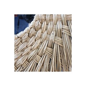 Japandi Bambu & Deniz Sazı Örme Kahverengi Dekoratif Yuvarlak Ayna, Duvar Dekoru, Duvar Süsü 60cm