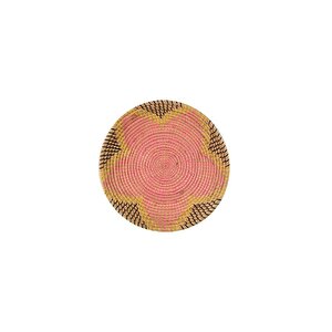 %100 El Yapımı Etnik Tabak, Bohem Duvar Süsü, Hasır Duvar Dekoru Bej Pembe Sarı 25x6