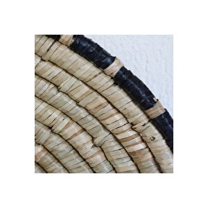 %100 El Yapımı Etnik Tabak, Bohem Duvar Süsü, Hasır Duvar Dekoru Kahverengi Siyah 40x8cm