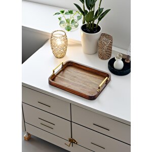 Natura Metal Kollu Akasya Tepsi 30x23 Cm