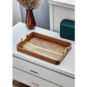 Natura Metal Kollu Akasya Tepsi 45x30 Cm