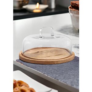 Madera Yuvarlak Kek Saklama Fanusu 17x26x26 Cm