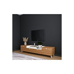 Leon Çift Renkli Tv Sehpası 160 Cm 4 Kapaklı Tv Ünitesi Ceviz-Beyaz