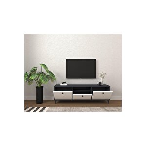 Easy Çift Renkli Tv Sehpası 140 Cm 3 Kapaklı Tv Ünitesi Beyaz-Antrasit