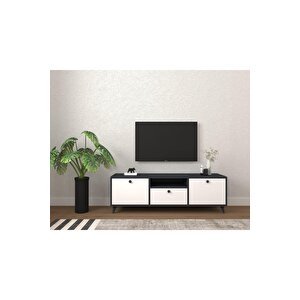 Easy Çift Renkli Tv Sehpası 140 Cm 3 Kapaklı Tv Ünitesi Beyaz-Antrasit