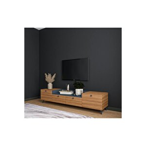Leon Çift Renkli Tv Sehpası 160 Cm 4 Kapaklı Tv Ünitesi Ceviz-Antrasit