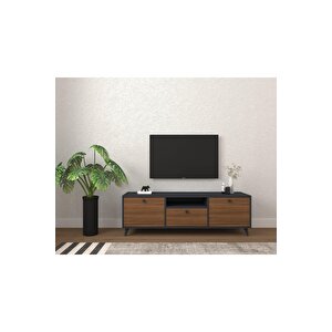 Relax Çift Renkli Tv Sehpası 140 Cm 3 Kapaklı Tv Ünitesi Ceviz-Antrasit