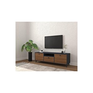 Relax Çift Renkli Tv Sehpası 140 Cm 3 Kapaklı Tv Ünitesi Ceviz-Antrasit