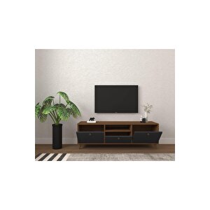 Relax Çift Renkli Tv Sehpası 140 Cm 3 Kapaklı Tv Ünitesi Antrasit-Ceviz