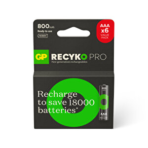 Gp Batteries Recyko Pro Aaa İnce Ni-mh Şarjlı Pil, 1.2 Volt, 6'lı Kart