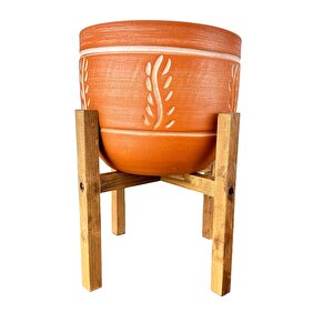 Ev Dekorasyon Nakış Desenli Toprak Saksı Saksılık Salon Çiçeklik 4 Ayaklı - 19 Cm