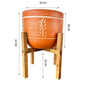 Ev Dekorasyon Nakış Desenli Toprak Saksı Saksılık Salon Çiçeklik 4 Ayaklı - 19 Cm