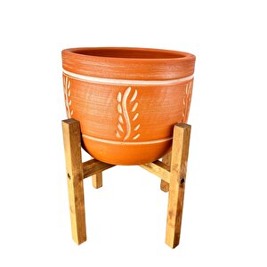 Bitki Tasarımı Ev Dekorasyon Nakış Desenli Toprak Saksı Saksılık Salon Çiçeklik 4 Ayaklı - 19 Cm