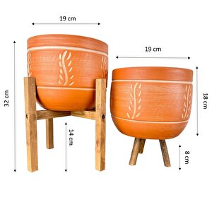 Nakış Desenli Toprak Saksı Saksılık Salon Çiçeklik İkili Set 3 Ayaklı- 4 Ayaklı- 19 Cm