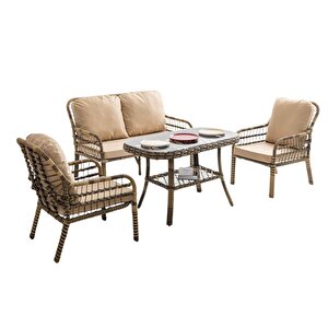 Pisa İkili Rattan Bahçe Balkon Oturma Grubu Açık Kahve 753