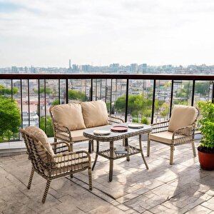 Pisa İkili Rattan Bahçe Balkon Oturma Grubu Açık Kahve 753