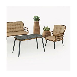 Capri Swing Pisa İkili Rattan Bahçe Balkon Oturma Grubu Açık Kahve 753