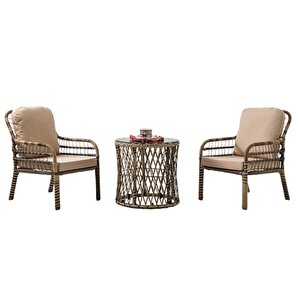 Pisa Tekli Rattan Bahçe Balkon Oturma Grubu Açık Kahve 703