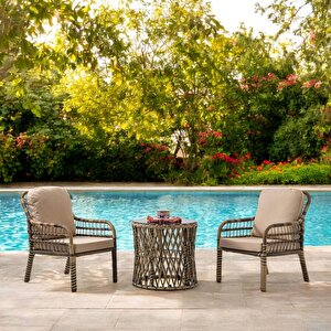 Pisa Tekli Rattan Bahçe Balkon Oturma Grubu Açık Kahve 703