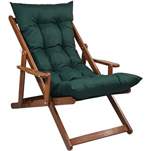 Bysay Ahşap Katlanabilir Taşinır Puf Minderli Kollu Şezlong Plaj Bahçe Balkon Sandalyesi Koltuğu Takımı (ceviz-yeşil) Yeşil