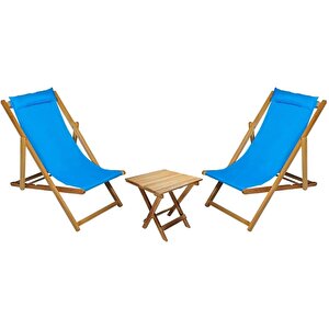 Bysay Ahşap Katlanabilir Taşinır Şezlong Plaj Bahçe Teras Balkon Sandalyesi koltuğu takımı Şezlongu. 3 Lü Set (turkuaz) Turkuaz