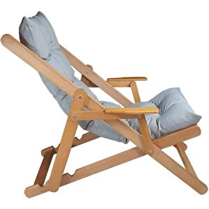 Bysay Ahşap Katlanabilir Taşinir Puf Minderli Kollu Şezlong. Plaj Bahçe Teras Balkon Sandalyesi Koltuğu Takımı 3 Lü Set (gri̇)