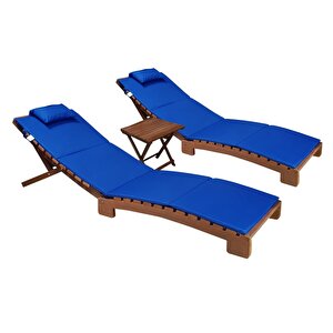 Bysay Ahşap Katlanabi̇li̇r Yatar Şezlong Plaj Yataği Mi̇nder Dahi̇l 3 Lü Set (cevi̇z - Mavi̇) Ceviz-Mavi