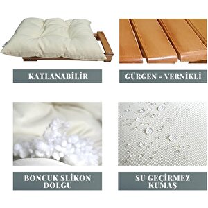 Bysay Keyi̇f Set. Kollu Şezlong Koltuk Ayak Ucu Pufu Sehpa Bahçe Sandalyesi Koltuğu Takımı 3 Lü Set (krem)